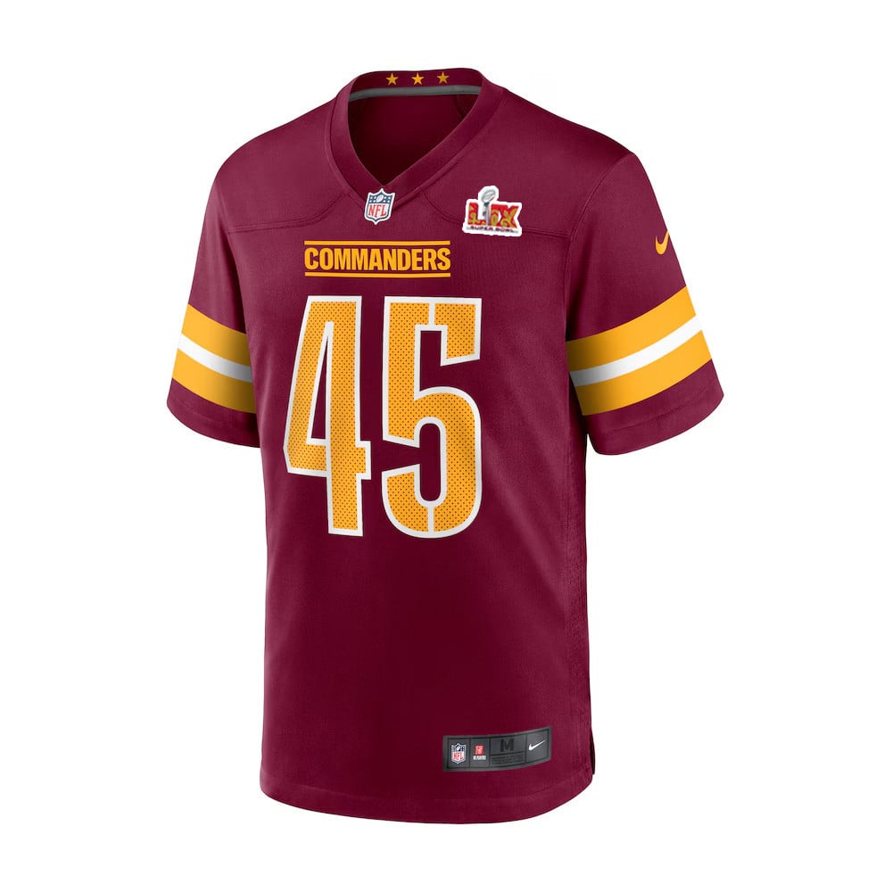 Alternative view of Dominique Hampton #45 Washington Commanders Super Bowl LIX Game Jersey - Youth | Burgundy