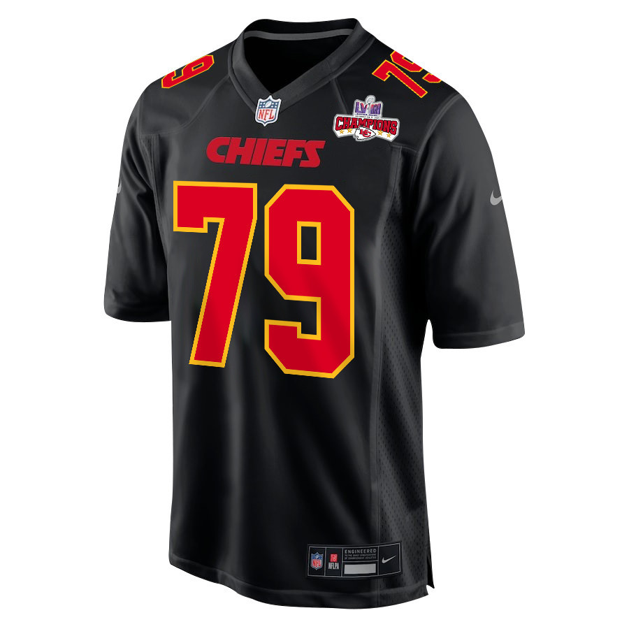Alternative view of Donovan Smith #79 Kansas City Chiefs Super Bowl LVIII Champions 4 Stars Patch Game Jersey - Men's | Carbon Black
