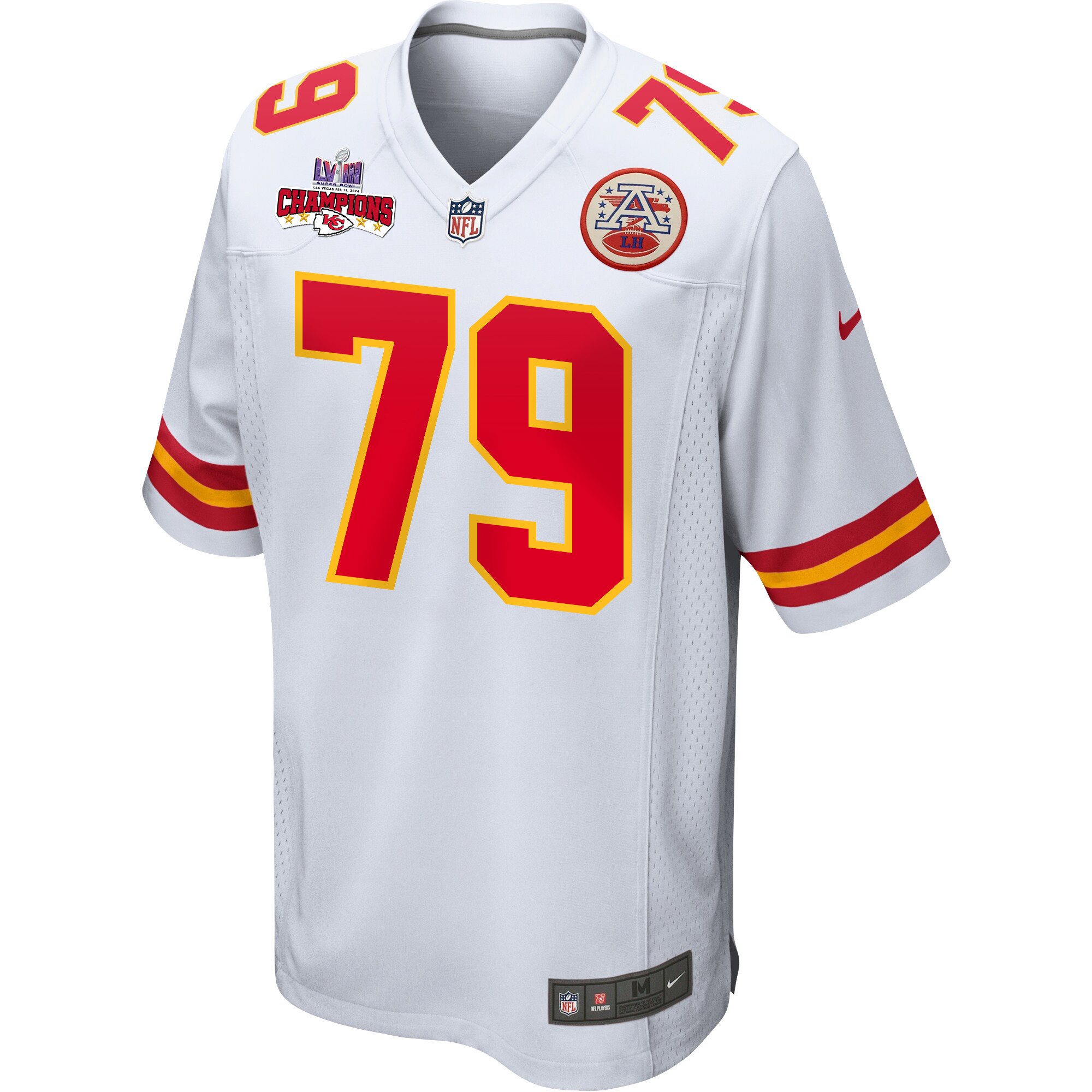 Alternative view of Donovan Smith #79 Kansas City Chiefs Super Bowl LVIII Champions 4 Stars Patch Game Jersey - Men's | White