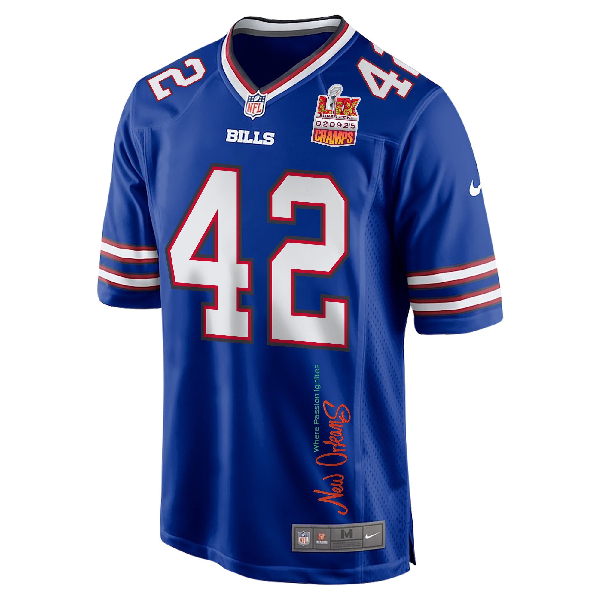 Dorian Williams #42 Buffalo Bills Super Bowl LIX Champions Patch Game Jersey - Men's | Royal - Image 3