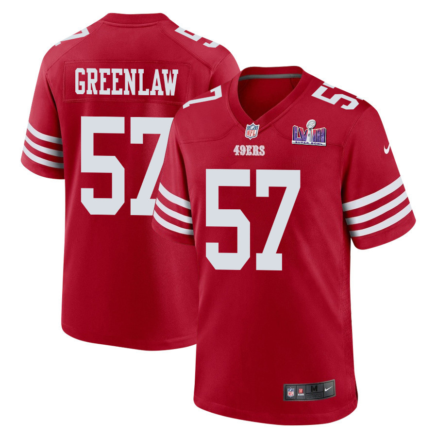 Dre Greenlaw #57 San Francisco 49ers Super Bowl LVIII Patch Game Jersey - Men's | Scarlet