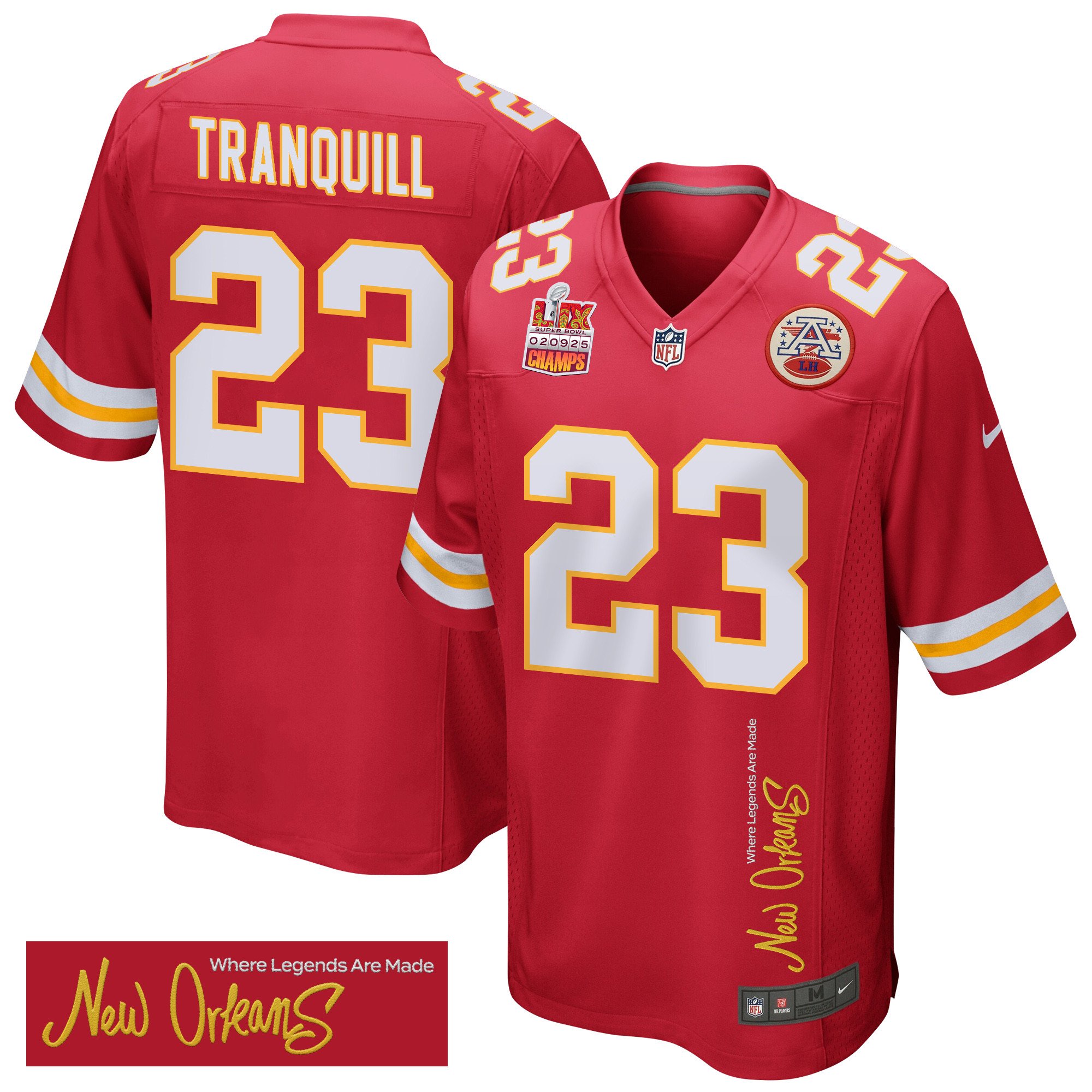 Drue Tranquill #23 Kansas City Chiefs Super Bowl LIX Champions Patch Legend Jersey - Men's | Red