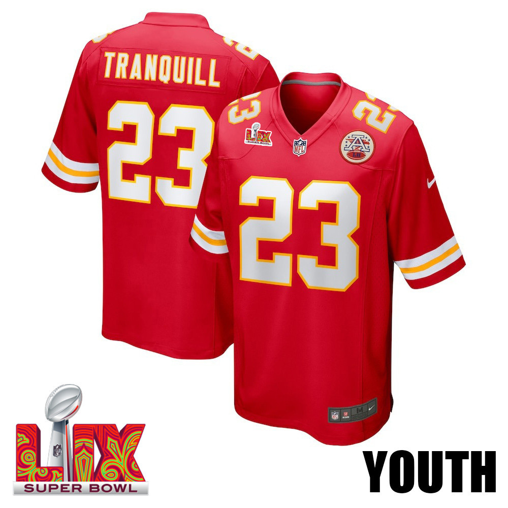Drue Tranquill #23 Kansas City Chiefs Super Bowl LIX Game Jersey - Youth | Red