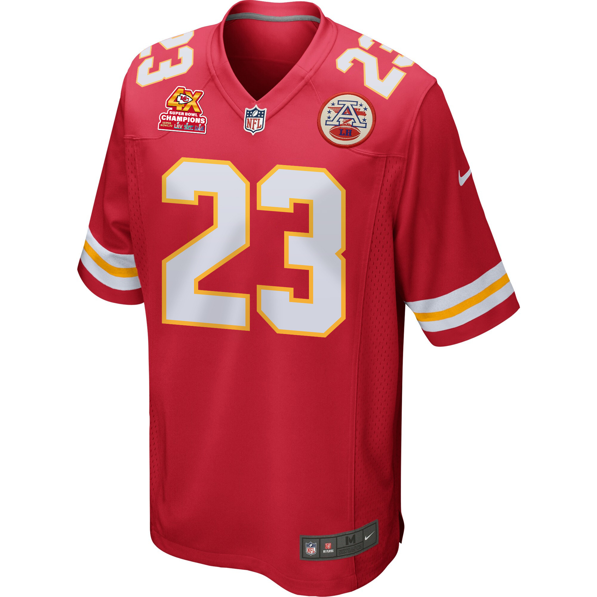Alternative view of Drue Tranquill #23 Kansas City Chiefs Super Bowl LVIII Champions 4X Game Jersey - Men's | Red