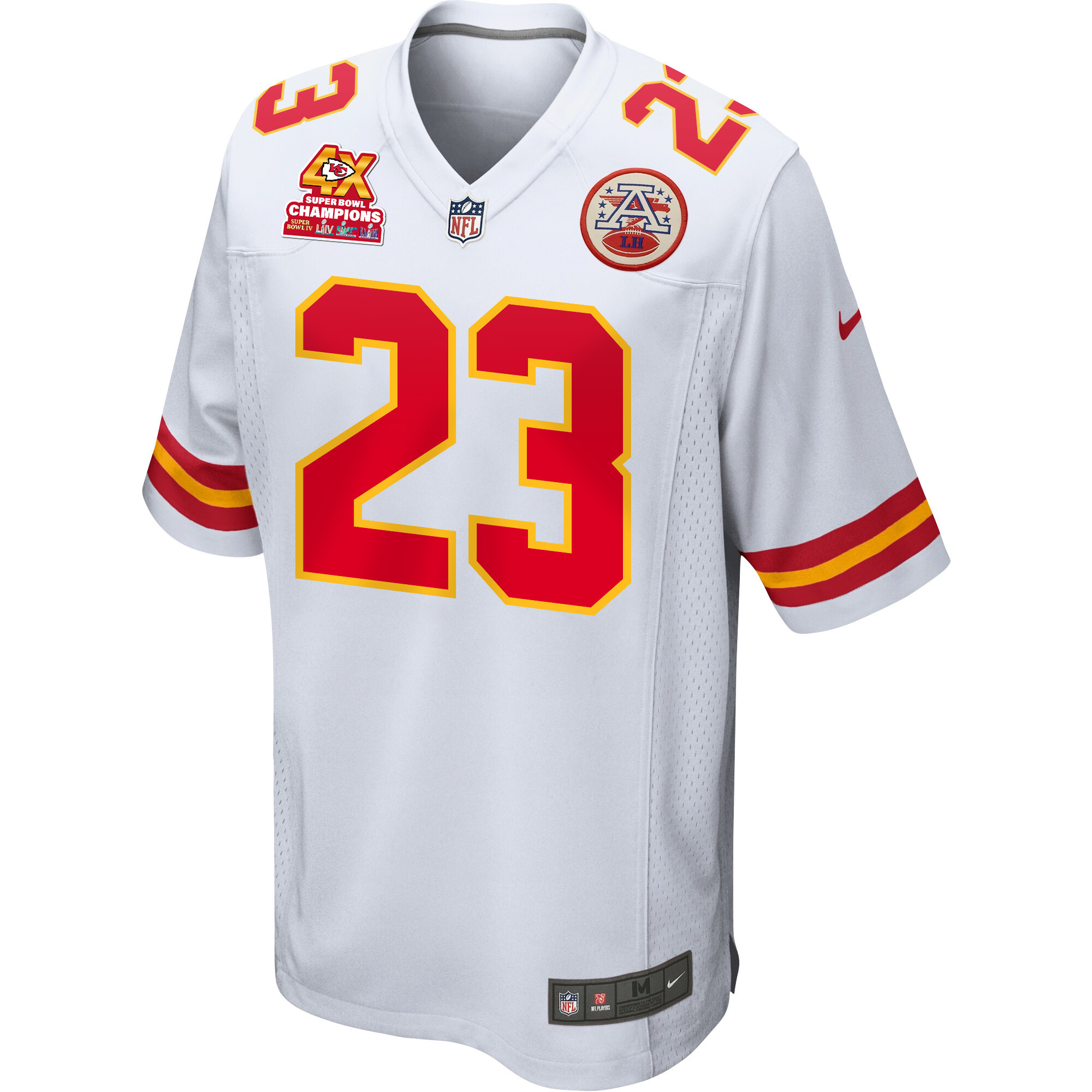 Alternative view of Drue Tranquill #23 Kansas City Chiefs Super Bowl LVIII Champions 4X Game Jersey - Men's | White