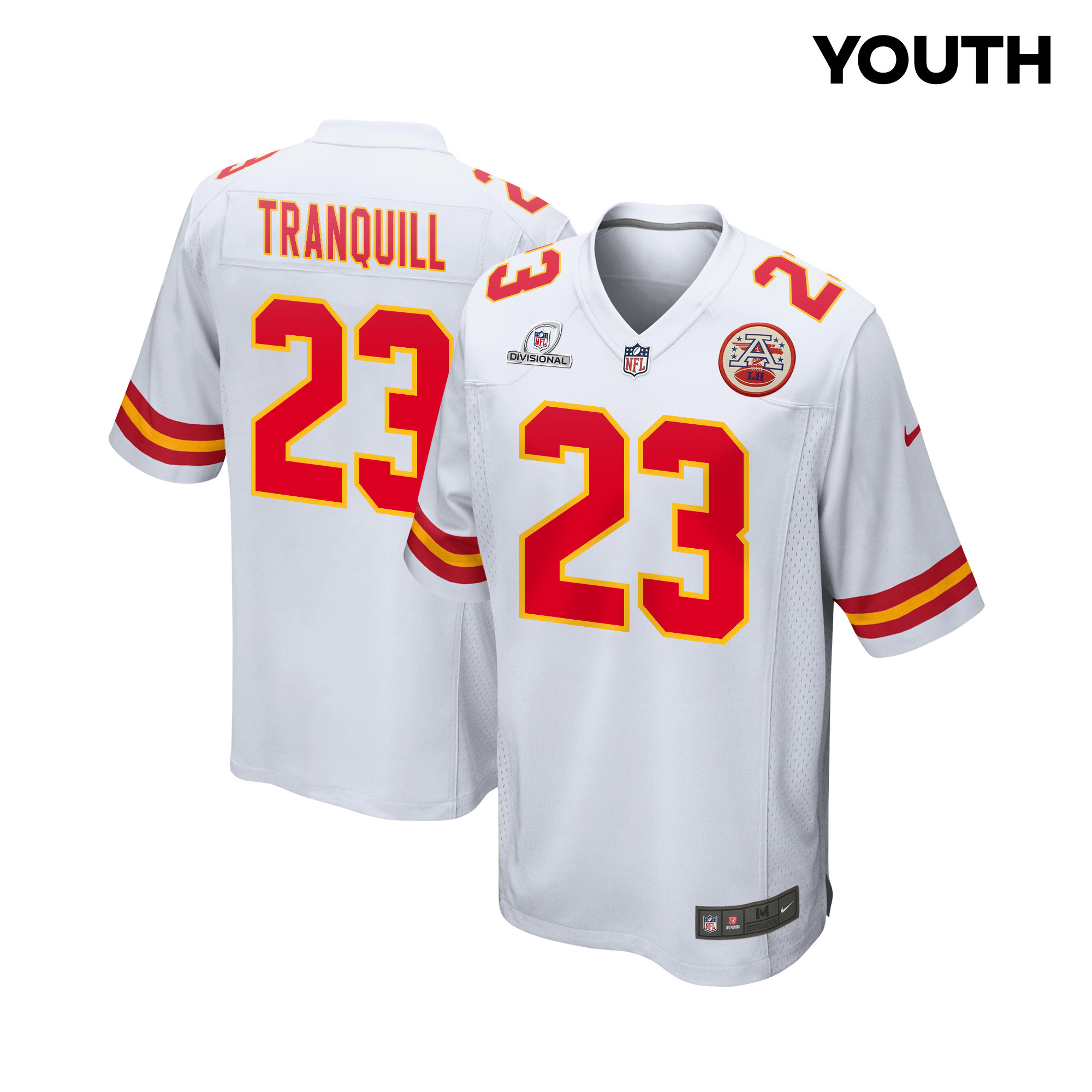 Drue Tranquill #23 Kansas City Chiefs Super Bowl LVIII Patch Game Jersey - Youth | White
