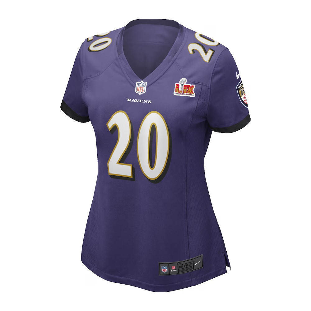 Alternative view of Ed Reed #20 Baltimore Ravens Super Bowl LIX Game Jersey - Women's | Purple