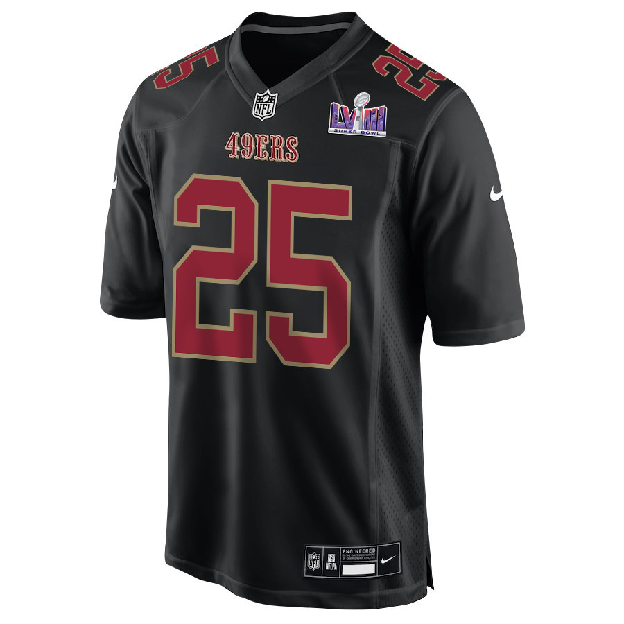 Alternative view of Elijah Mitchell #25 San Francisco 49ers Super Bowl LVIII Patch Game Jersey - Men's | Carbon Black