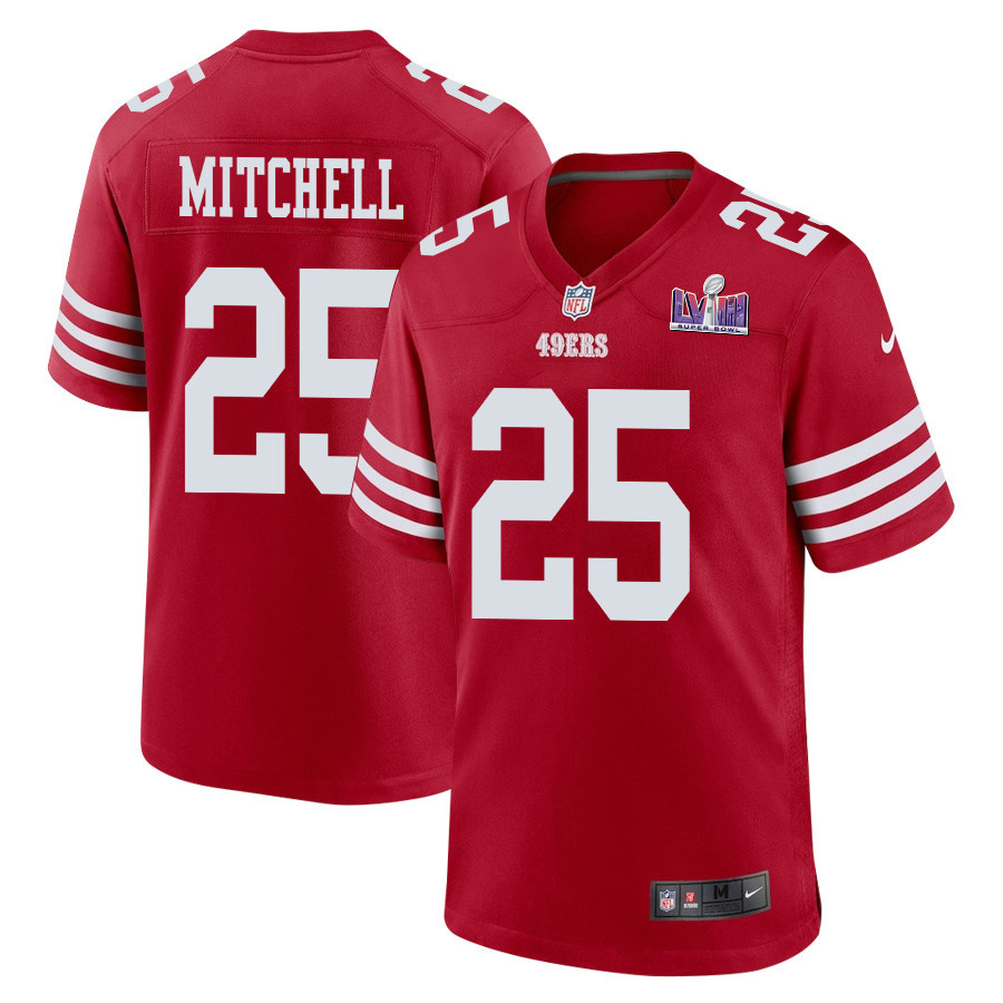 Elijah Mitchell #25 San Francisco 49ers Super Bowl LVIII Patch Game Jersey - Men's | Scarlet