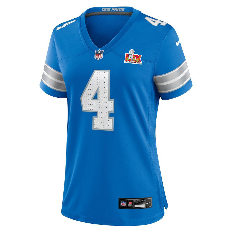 Alternative view of Emmanuel Moseley #4 Detroit Lions Super Bowl LIX Game Jersey - Women's | Blue