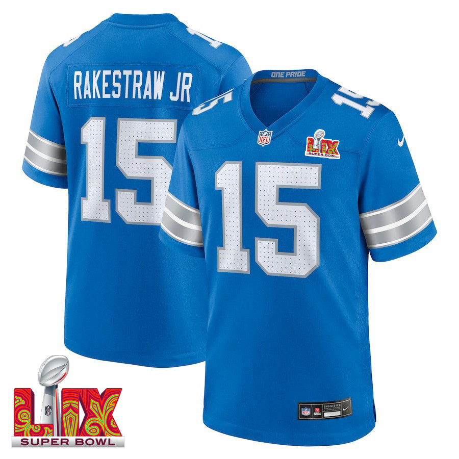 Ennis Rakestraw Jr. #15 Detroit Lions Super Bowl LIX Game Jersey - Men's | Blue