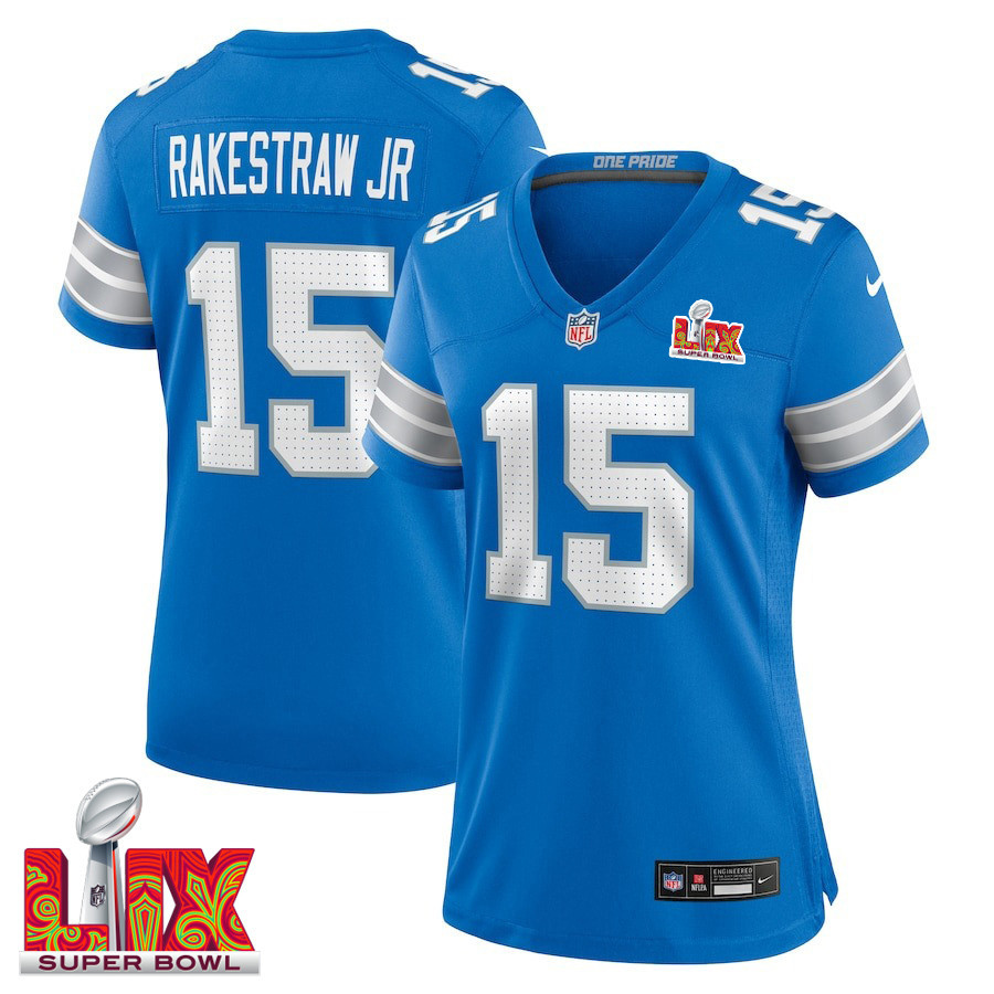 Ennis Rakestraw Jr. #15 Detroit Lions Super Bowl LIX Game Jersey - Women's | Blue