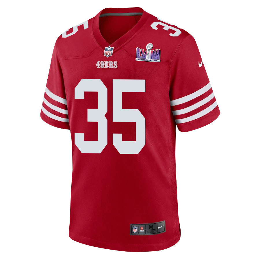 Alternative view of Erik Harris #35 San Francisco 49ers Super Bowl LVIII Patch Game Jersey - Men's | Scarlet