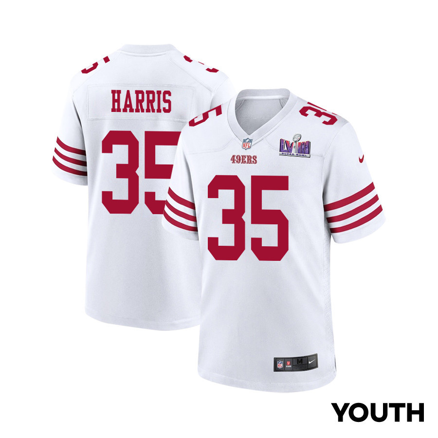 Erik Harris #35 San Francisco 49ers Super Bowl LVIII Patch Game Jersey - Youth | White
