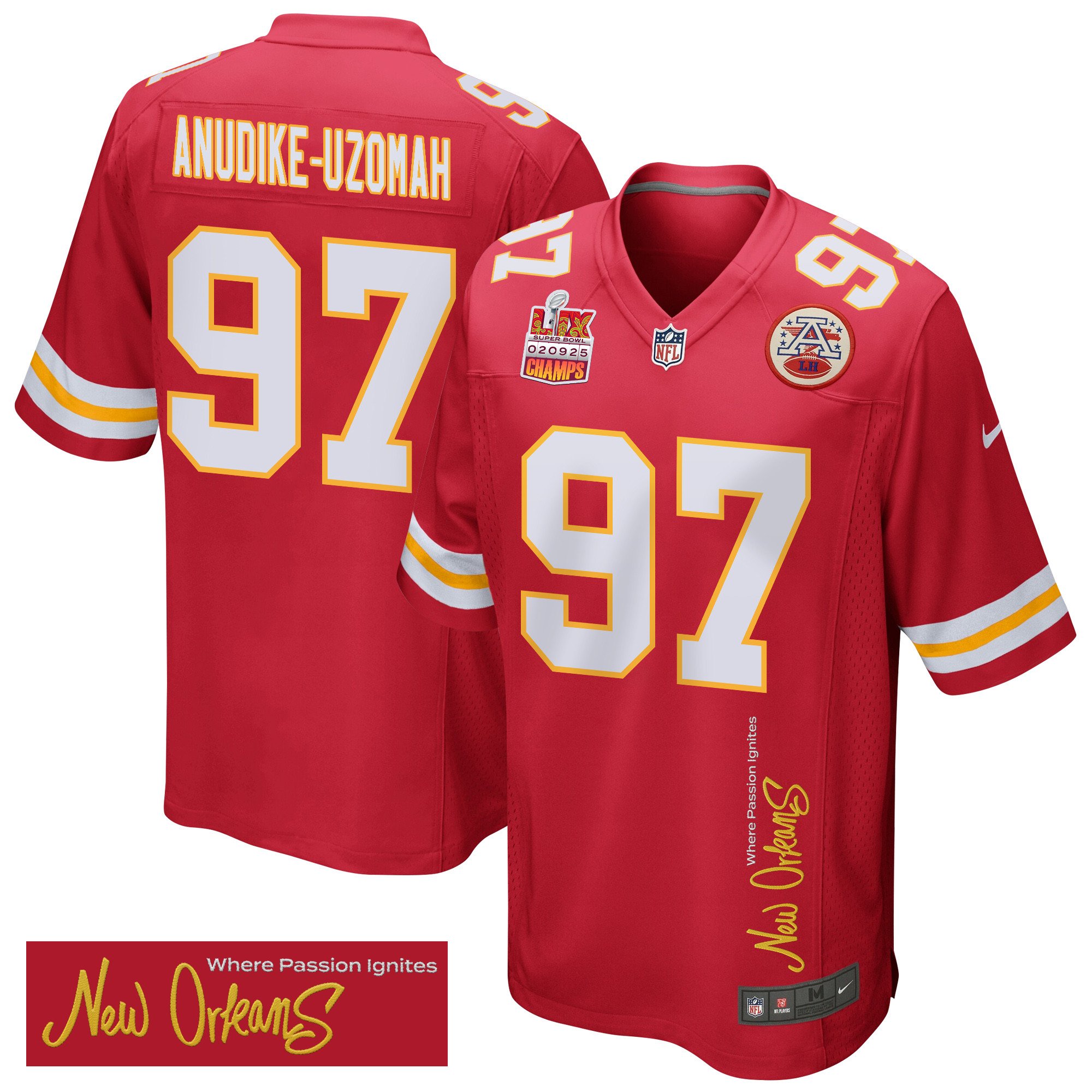 Felix Anudike-Uzomah #97 Kansas City Chiefs Super Bowl LIX Champions Patch Game Jersey - Men's | Red