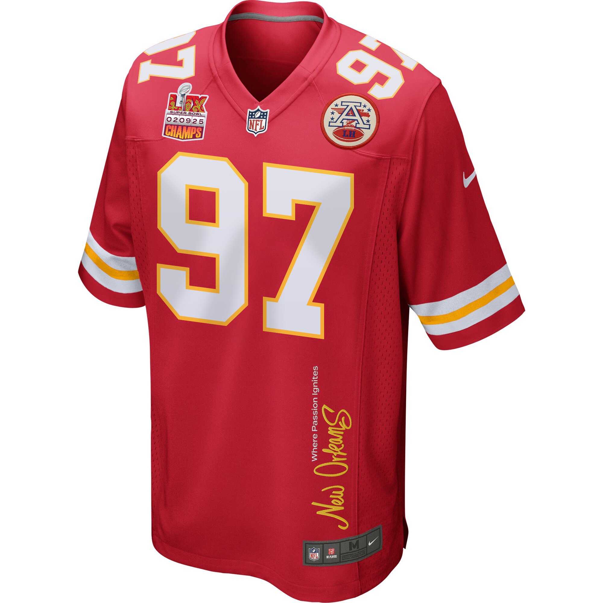 Felix Anudike-Uzomah #97 Kansas City Chiefs Super Bowl LIX Champions Patch Game Jersey - Men's | Red - Image 3