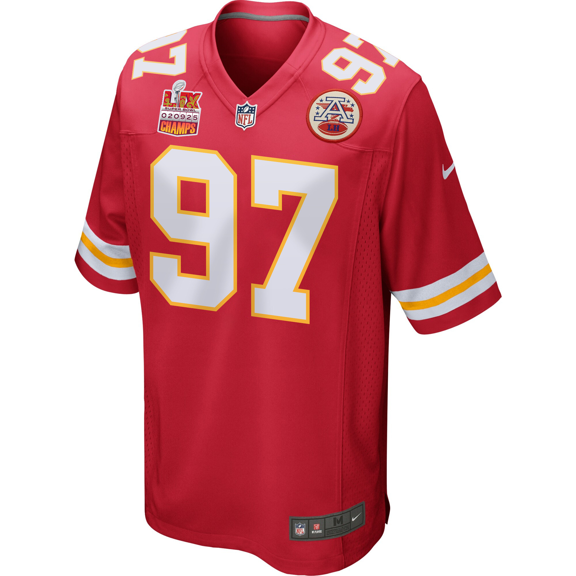 Felix Anudike-Uzomah #97 Kansas City Chiefs Super Bowl LIX Champions Patch Game Jersey - Men's | Red - Image 3