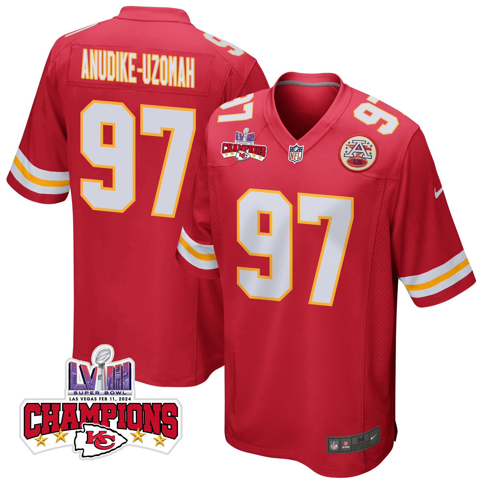 Felix Anudike-Uzomah #97 Kansas City Chiefs Super Bowl LVIII Champions 4 Stars Patch Game Jersey - Men's | Red