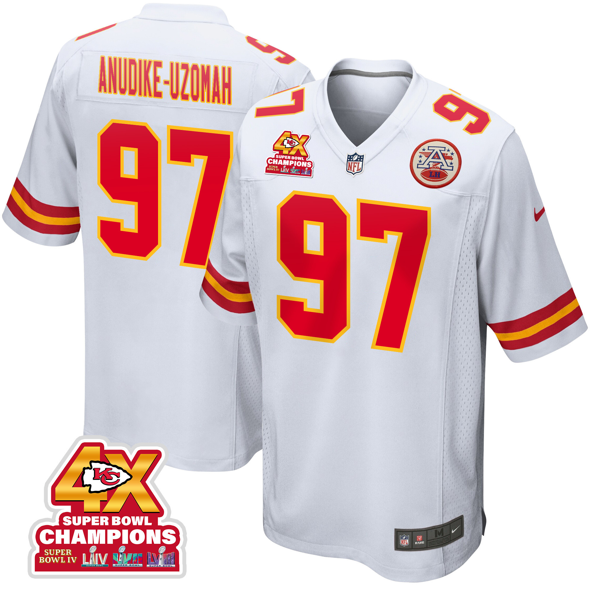 Felix Anudike-Uzomah #97 Kansas City Chiefs Super Bowl LVIII Champions 4X Game Jersey - Men's | White