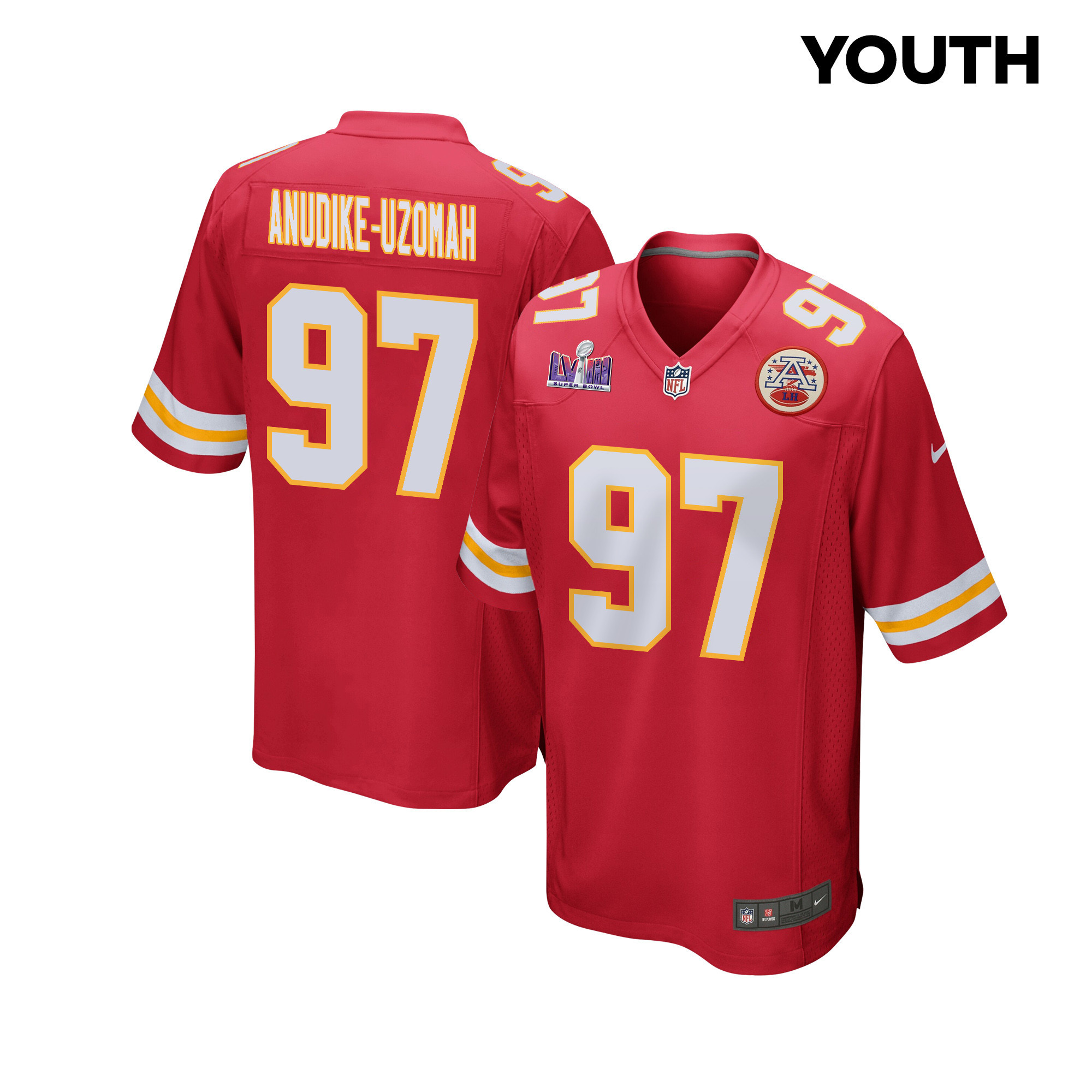 Felix Anudike-Uzomah #97 Kansas City Chiefs Super Bowl LVIII Patch Game Jersey - Youth | Red