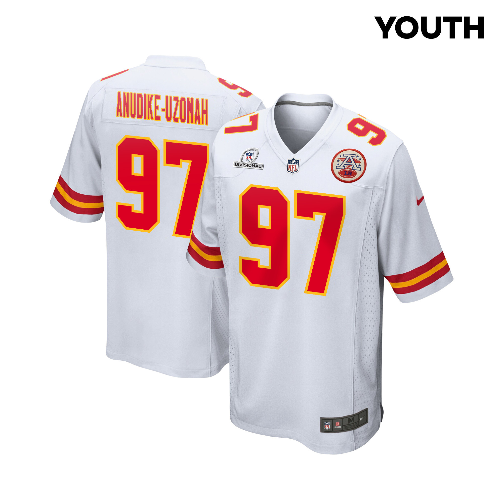 Felix Anudike-Uzomah #97 Kansas City Chiefs Super Bowl LVIII Patch Game Jersey - Youth | White
