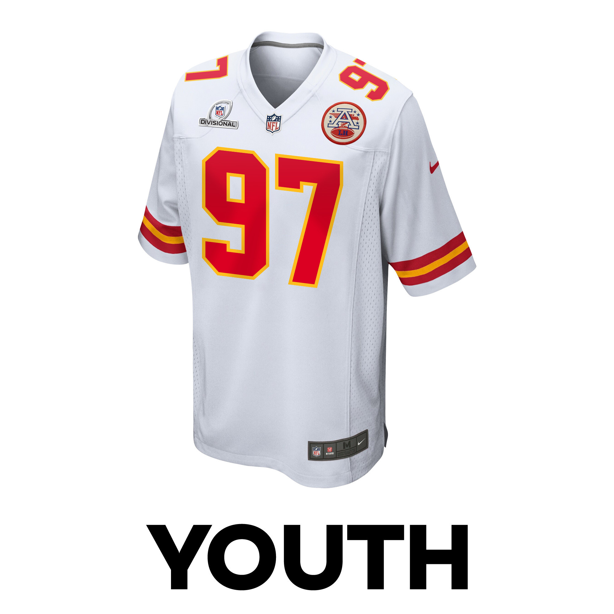 Alternative view of Felix Anudike-Uzomah #97 Kansas City Chiefs Super Bowl LVIII Patch Game Jersey - Youth | White