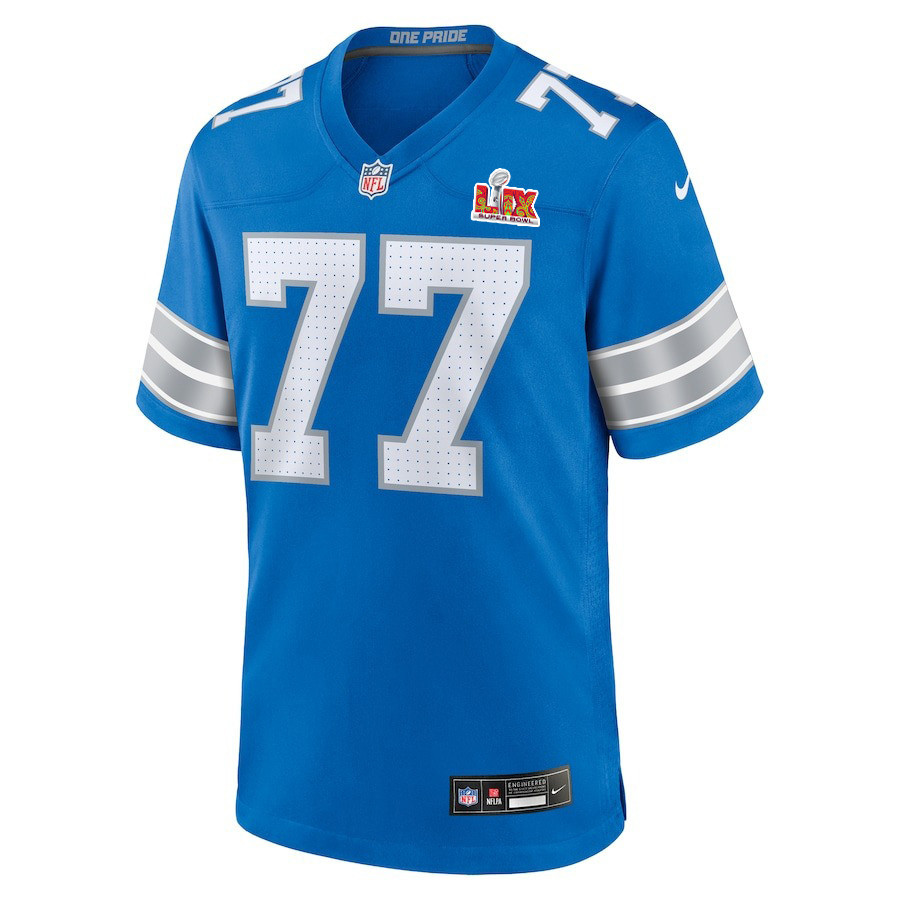 Alternative view of Frank Ragnow #77 Detroit Lions Super Bowl LIX Game Jersey - Men's | Blue