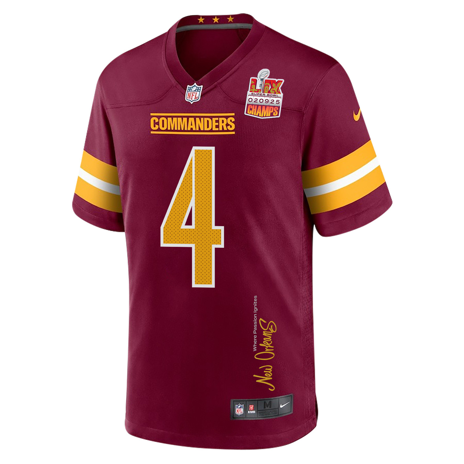 Frankie Luvu #4 Washington Commanders Super Bowl LIX Champions Patch Game Jersey - Men's | Burgundy - Image 3