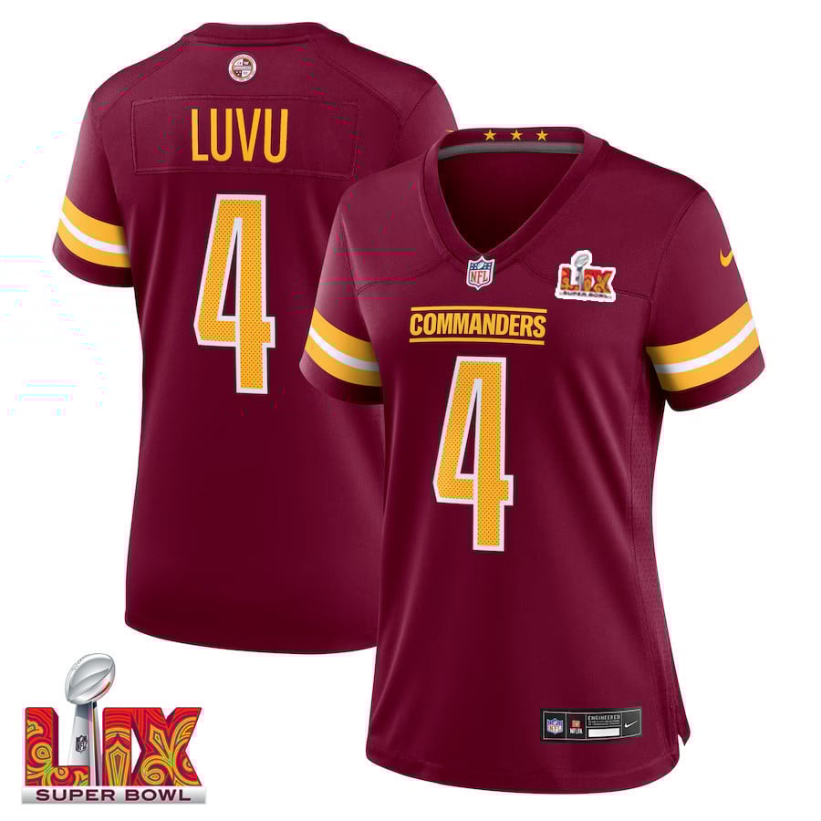 Frankie Luvu #4 Washington Commanders Super Bowl LIX Game Jersey - Women's | Burgundy