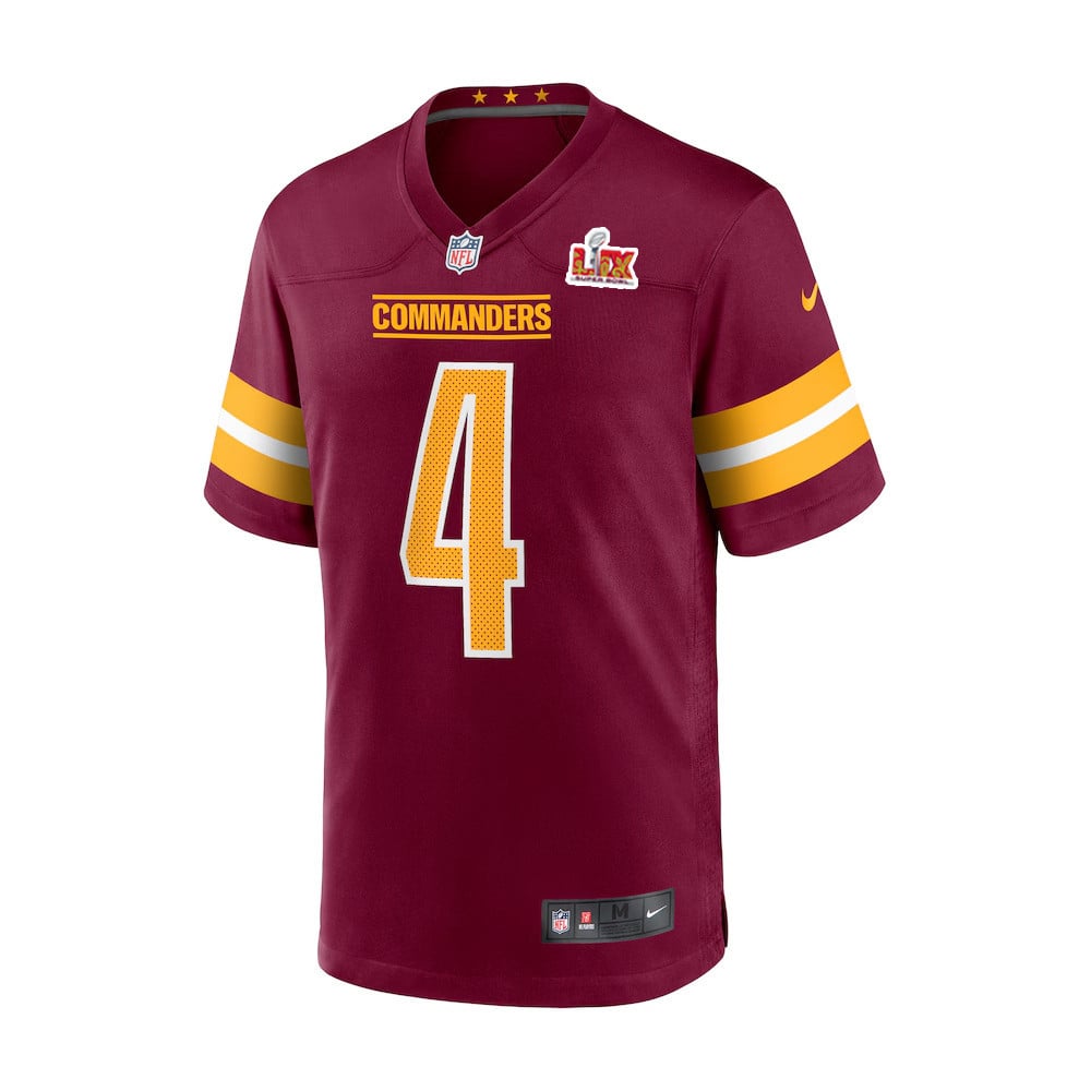 Alternative view of Frankie Luvu #4 Washington Commanders Super Bowl LIX Game Jersey - Youth | Burgundy