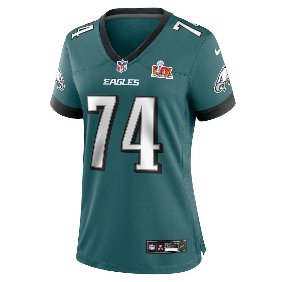 Alternative view of Fred Johnson #74 Philadelphia Eagles Super Bowl LIX Game Jersey - Women's | Midnight Green