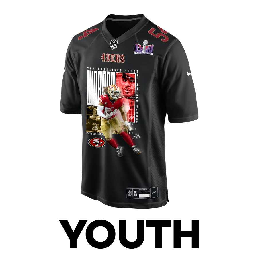 Alternative view of Fred Warner #54 San Francisco 49ers Game Jersey - Youth | Carbon Black