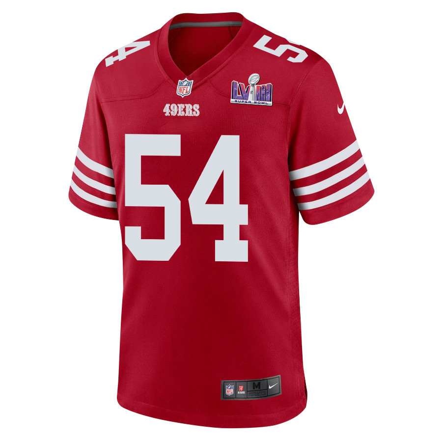 Alternative view of Fred Warner #54 San Francisco 49ers Super Bowl LVIII Patch Game Jersey - Men's | Scarlet
