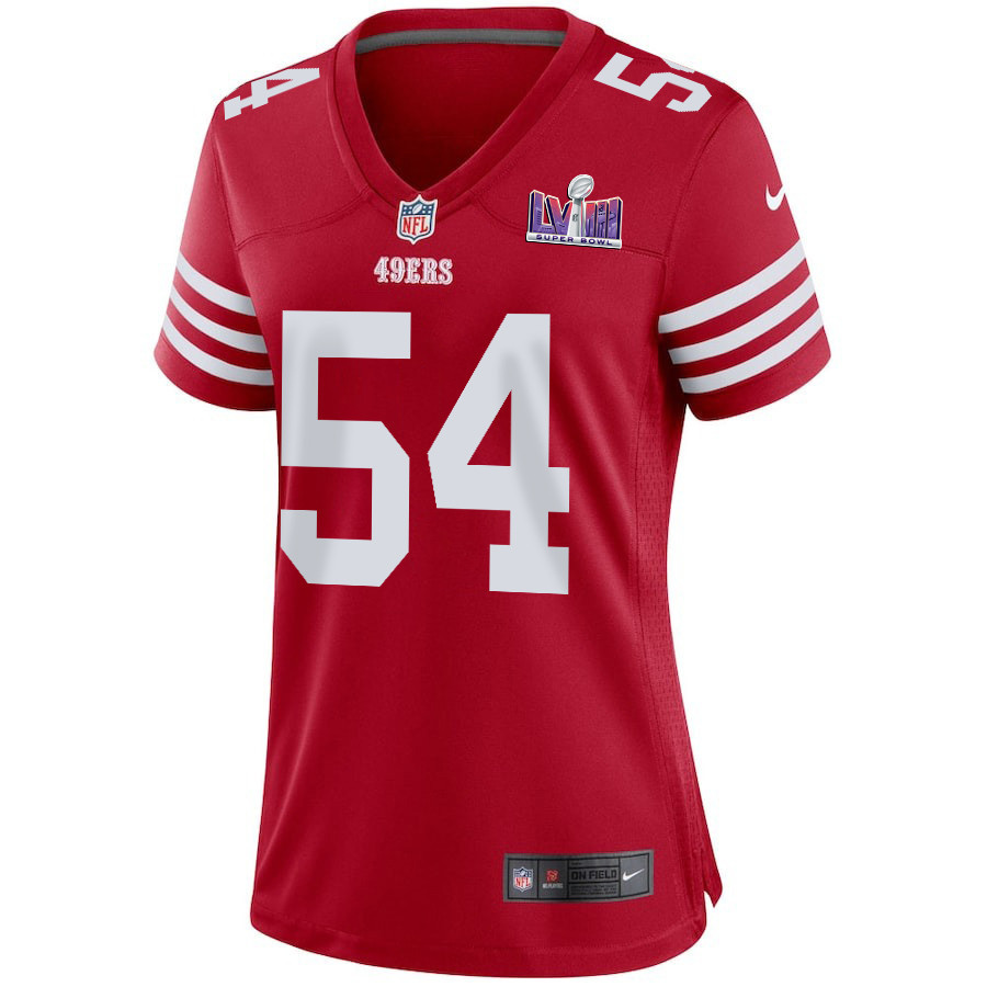 Alternative view of Fred Warner #54 San Francisco 49ers Super Bowl LVIII Patch Game Jersey - Women's | Scarlet