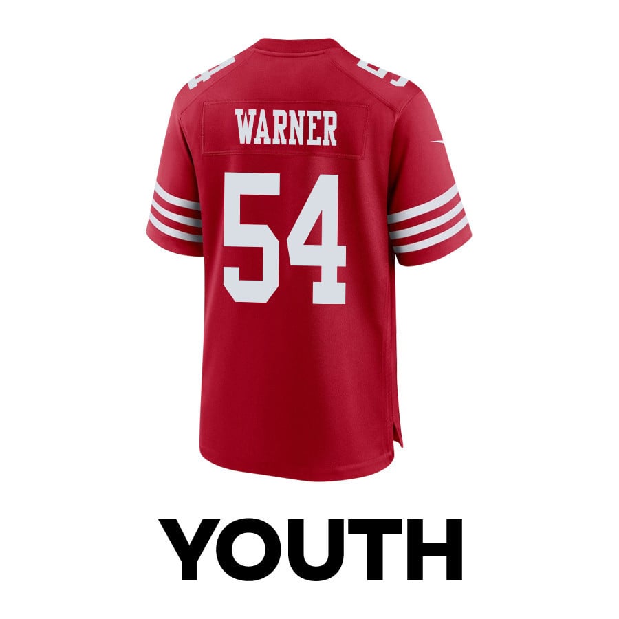Fred Warner #54 San Francisco 49ers Super Bowl LVIII Patch Game Jersey - Youth | Scarlet - Image 3