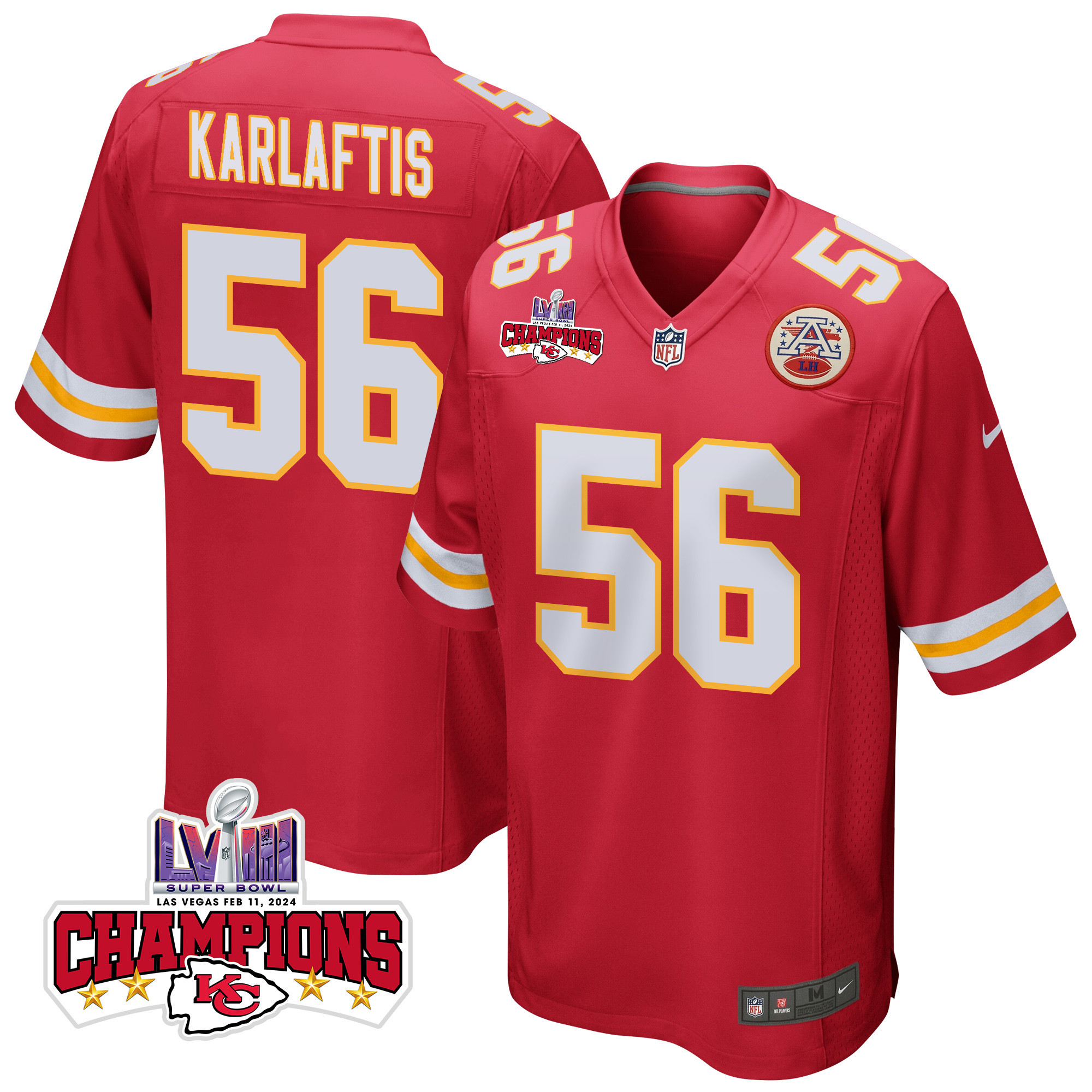 George Karlaftis #56 Kansas City Chiefs Super Bowl LVIII Champions 4 Stars Patch Game Jersey - Men's | Red