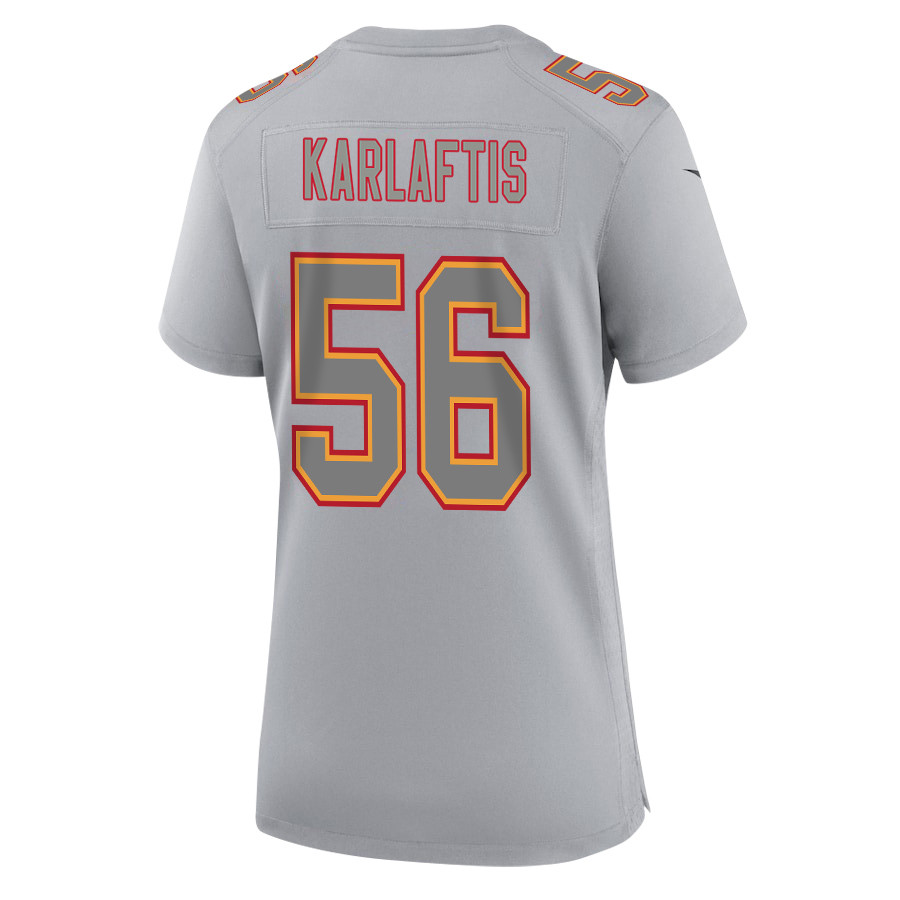 George Karlaftis #56 Kansas City Chiefs Super Bowl LVIII Champions 4 Stars Patch Game Jersey - Women's | Gray - Image 3