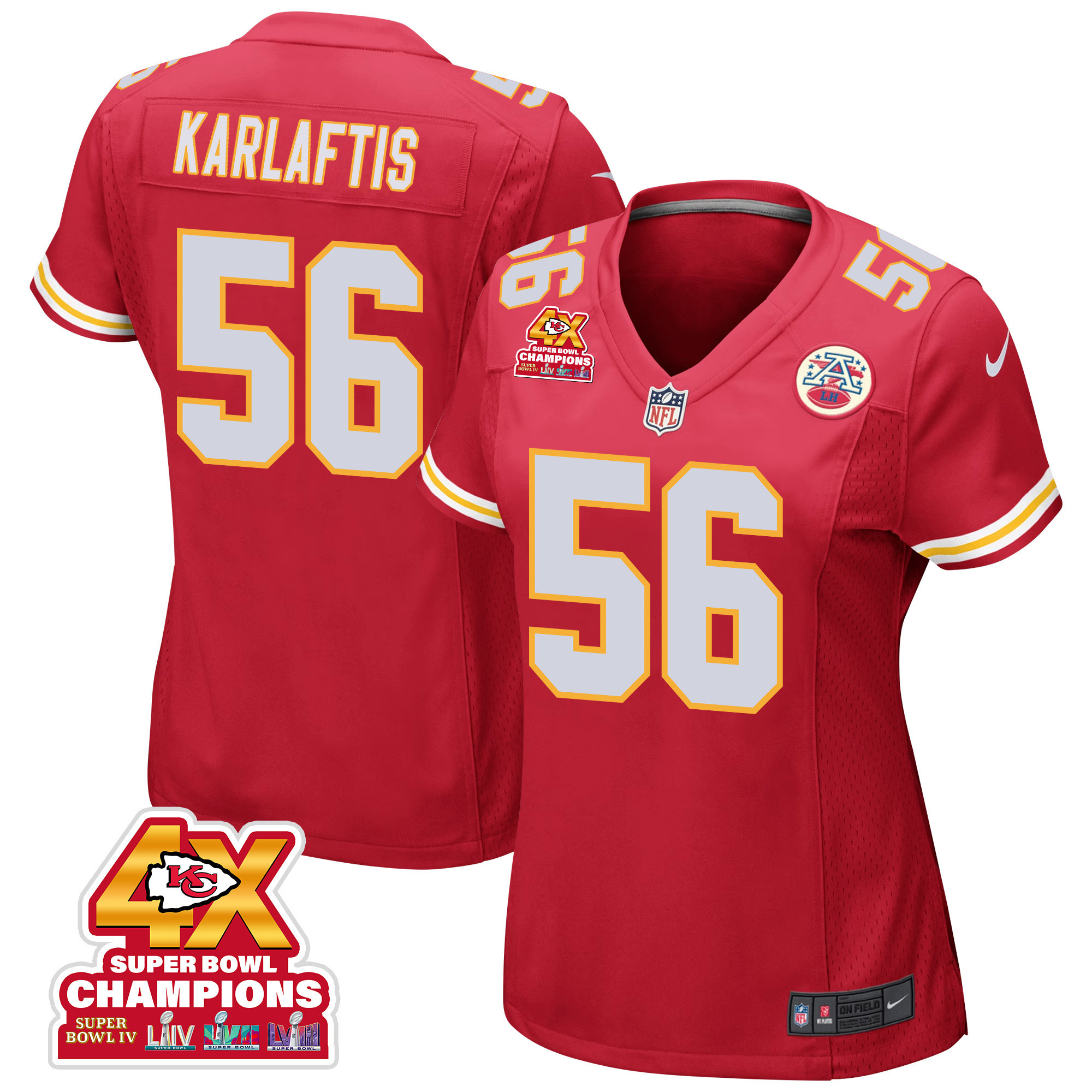 George Karlaftis #56 Kansas City Chiefs Super Bowl LVIII Champions 4X Game Jersey - Women's | Red