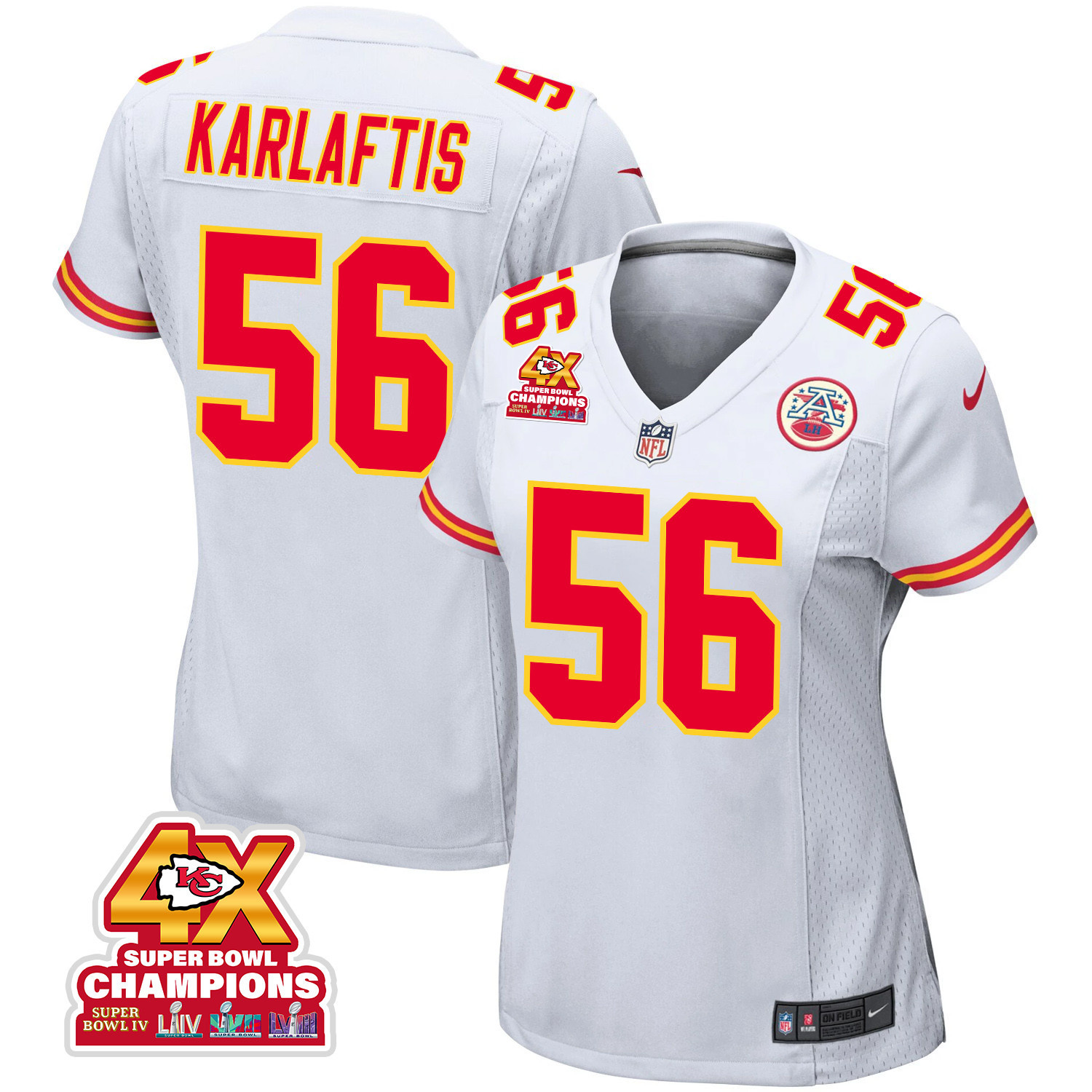 George Karlaftis #56 Kansas City Chiefs Super Bowl LVIII Champions 4X Game Jersey - Women's | White