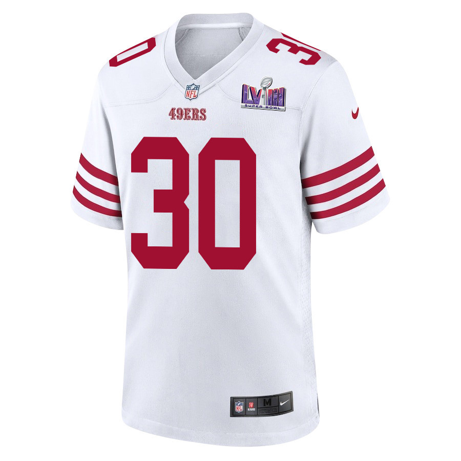 Alternative view of George Odum #30 San Francisco 49ers Super Bowl LVIII Patch Game Jersey - Men's | White