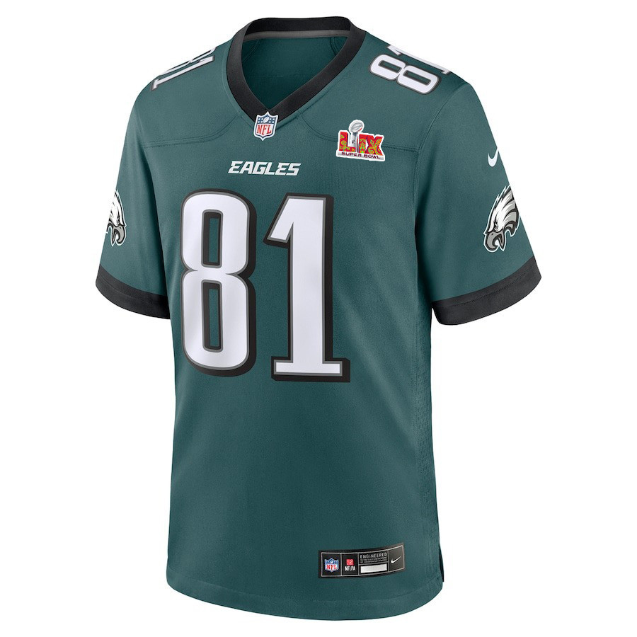 Alternative view of Grant Calcaterra #81 Philadelphia Eagles Super Bowl LIX Game Jersey - Men's | Midnight Green