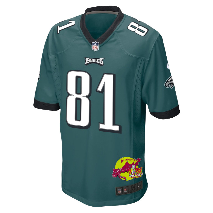 Grant Calcaterra #81 Philadelphia Eagles Super Bowl LIX Game Jersey - Men's | Midnight Green - Image 3