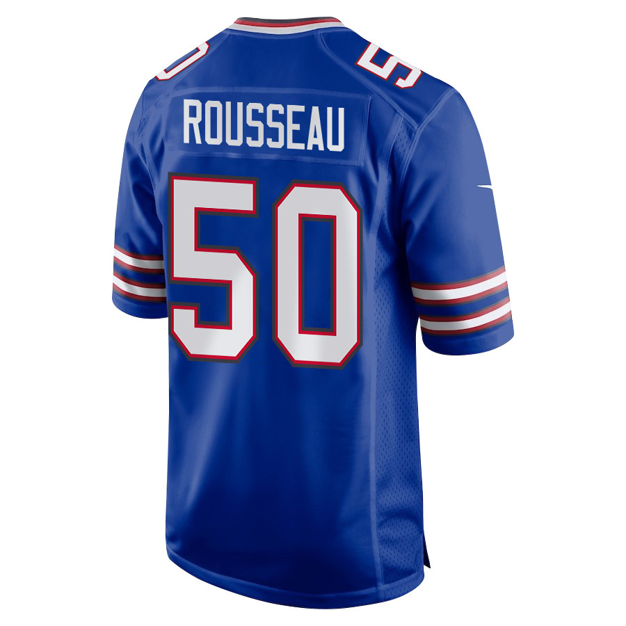 Alternative view of Greg Rousseau #50 Buffalo Bills Super Bowl LIX Game Jersey - Men's | Royal