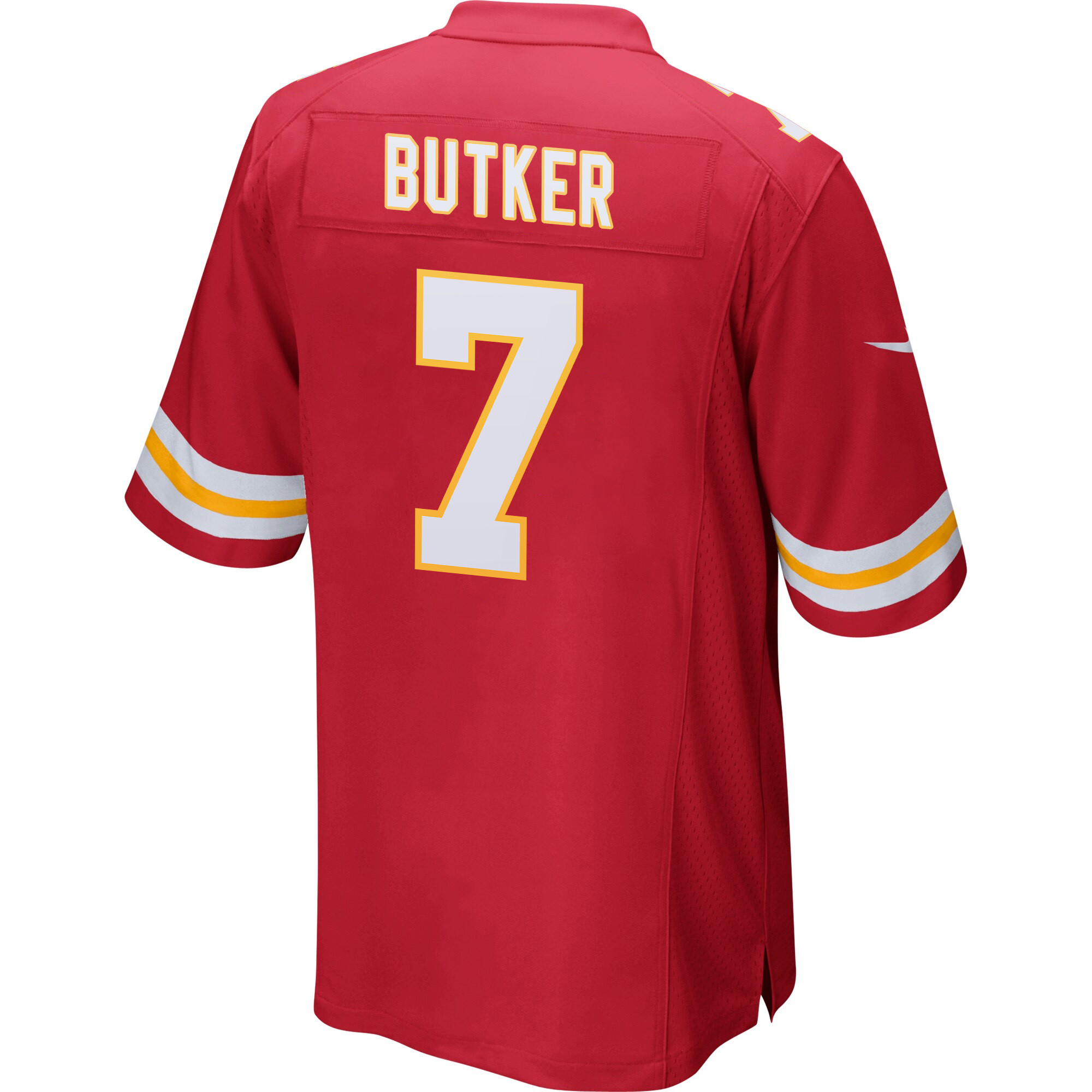 Alternative view of Harrison Butker #7 Kansas City Chiefs Super Bowl LIX Game Jersey - Men's | Red