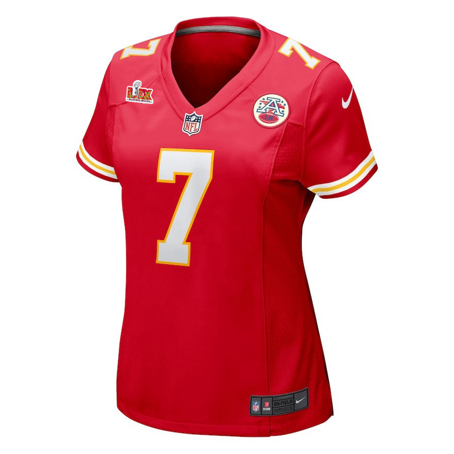 Alternative view of Harrison Butker #7 Kansas City Chiefs Super Bowl LIX Game Jersey - Women's | Red