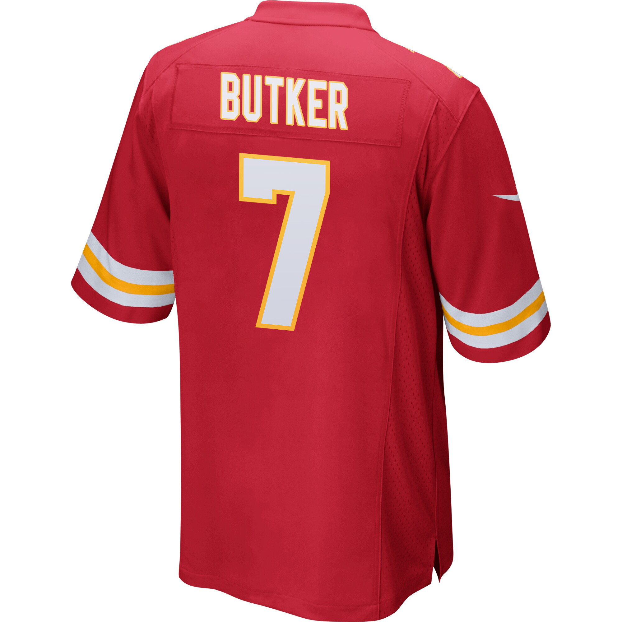 Harrison Butker #7 Kansas City Chiefs Super Bowl LVIII Champions 4 Stars Patch Game Jersey - Men's | Red - Image 3