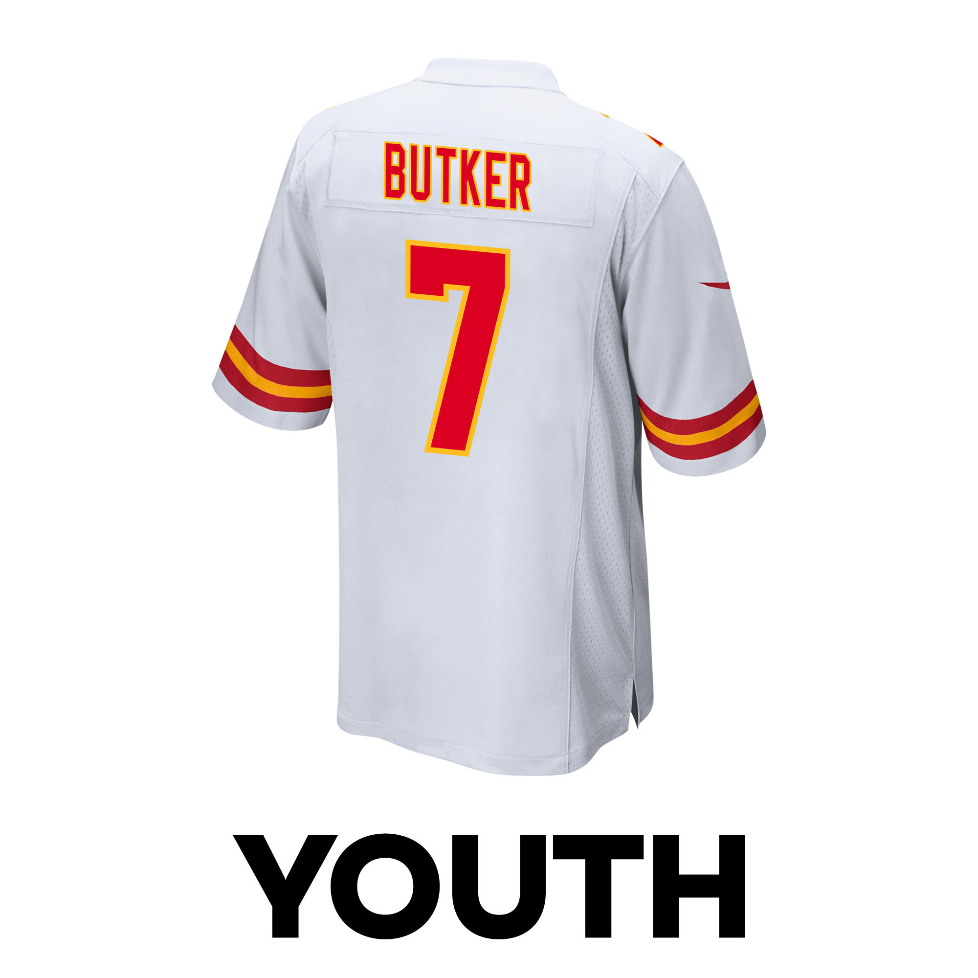 Harrison Butker #7 Kansas City Chiefs Super Bowl LVIII Patch Game Jersey - Youth | White - Image 3