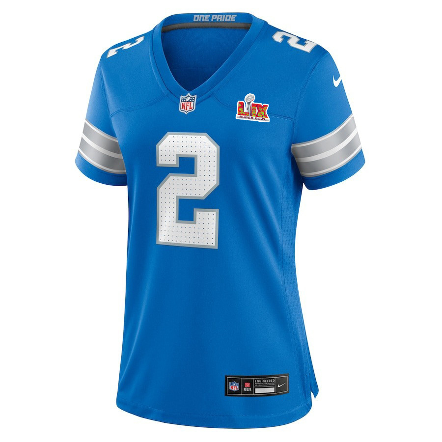 Alternative view of Hendon Hooker #2 Detroit Lions Super Bowl LIX Game Jersey - Women's | Blue