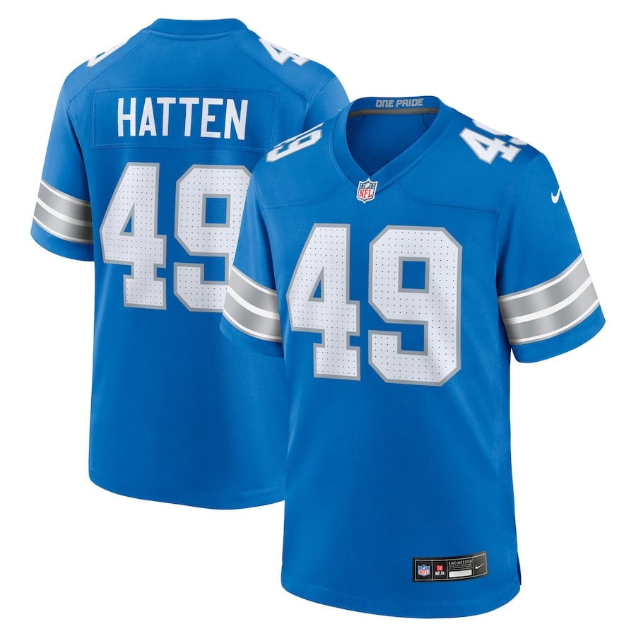 Hogan Hatten #49 Detroit Lions Game Jersey - Men's | Blue