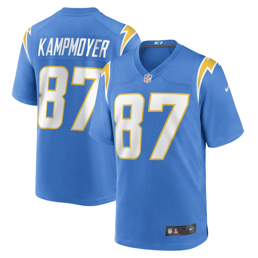 Hunter Kampmoyer #87 Los Angeles Chargers Game Jersey - Men's | Powder Blue